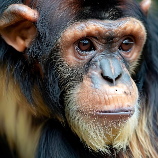 Primer plano de un mono de raza mixta entre el chimpancé y el bonobo