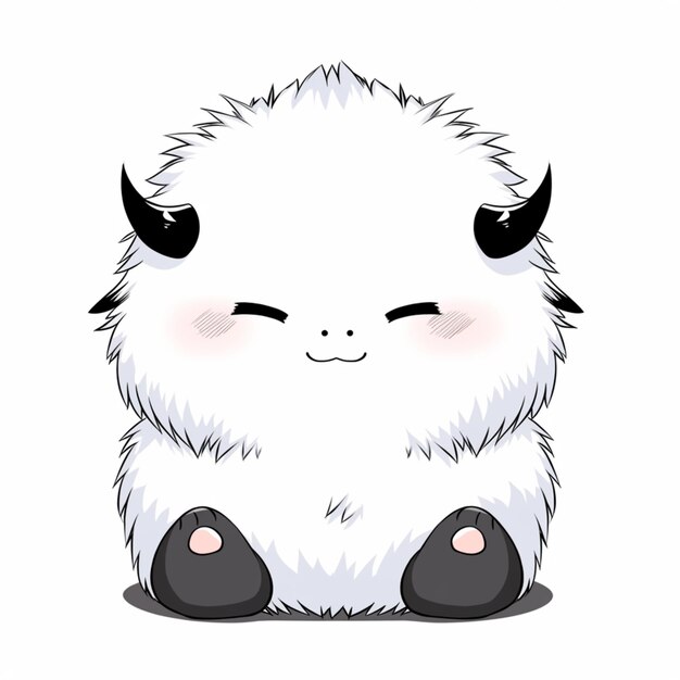 un primer plano de un monstruo blanco de dibujos animados con cuernos y ojos ai generativo