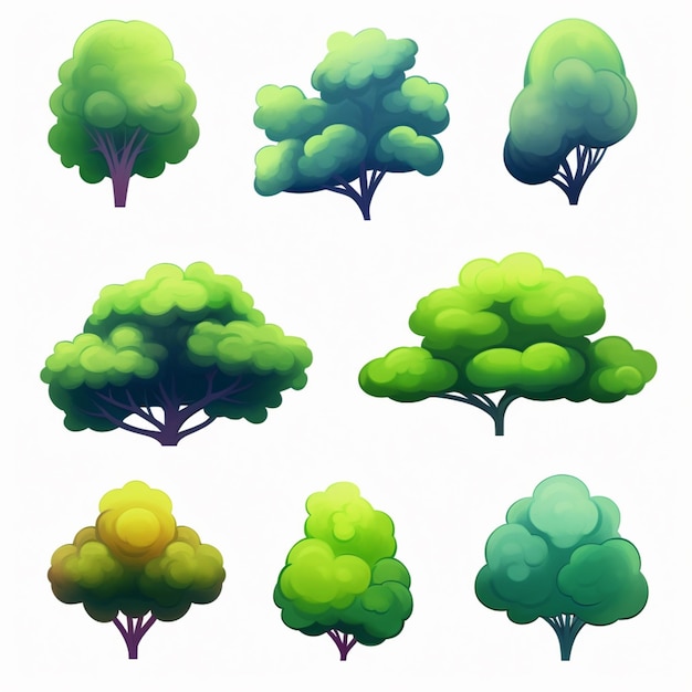 un primer plano de un montón de árboles con diferentes colores ai generativo