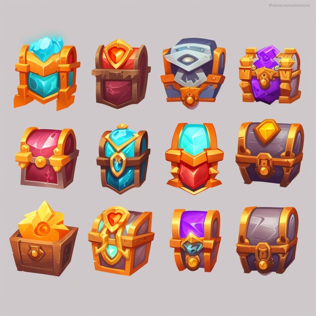 un primer plano de un montón de artículos diferentes en un estilo de dibujos animados generativo ai