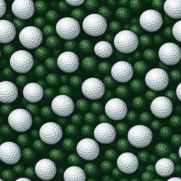Foto un primer plano de un montón de bolas de golf en una superficie verde generativa ai