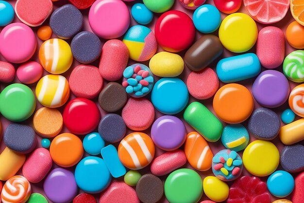 Un primer plano de un montón de caramelos de diferentes colores generativo ai