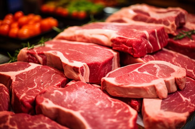 Foto un primer plano de un montón de carne cruda en una mesa ai generativa