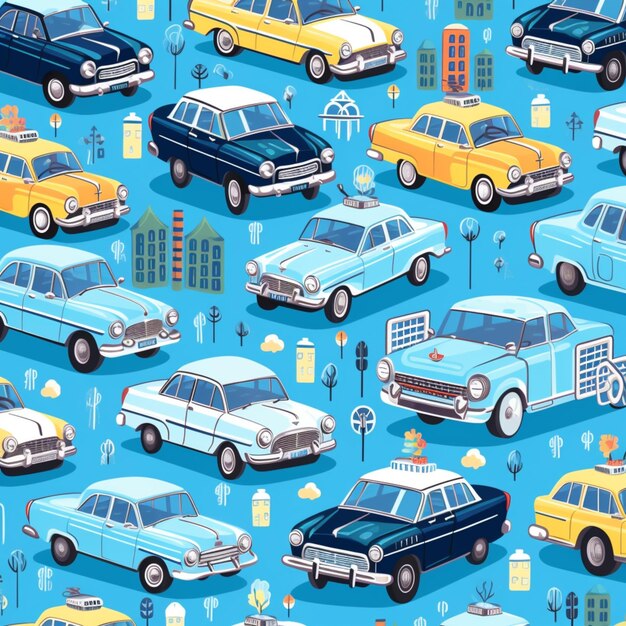 Foto un primer plano de un montón de coches en un fondo azul generativo ai