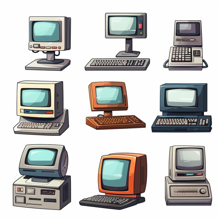 Foto un primer plano de un montón de computadoras y teclados viejos ai generative