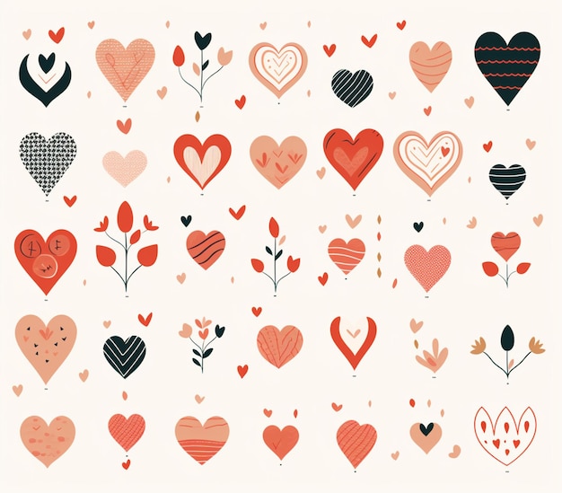 Un primer plano de un montón de corazones con diferentes formas generativas ai