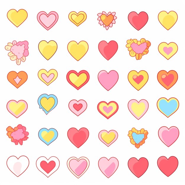 un primer plano de un montón de corazones con diferentes formas. IA generativa.