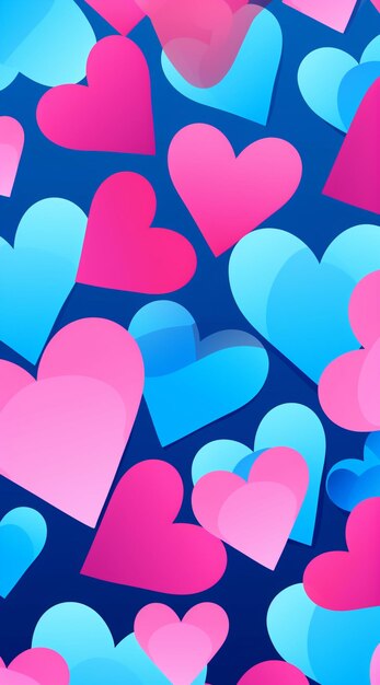 un primer plano de un montón de corazones en un fondo azul generativo ai