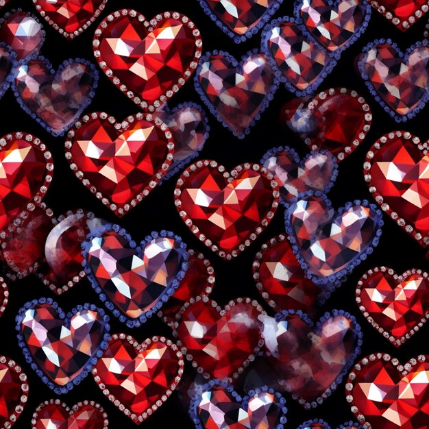 un primer plano de un montón de corazones rojos con diamantes generativos ai