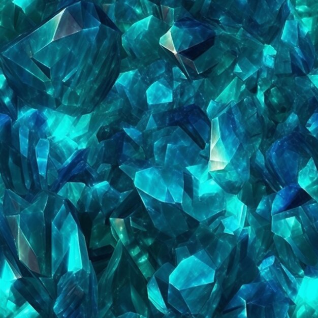 Un primer plano de un montón de cristales azules en una mesa generativa ai