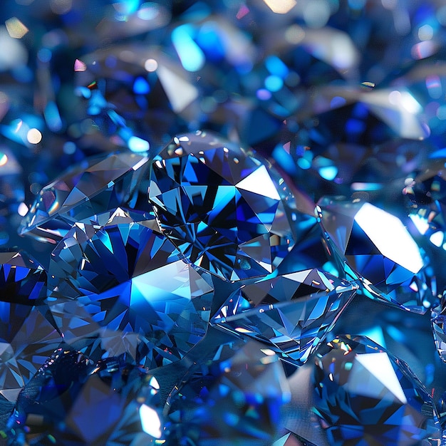 un primer plano de un montón de diamantes azules brillantes