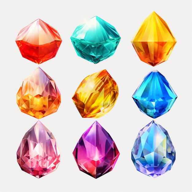 un primer plano de un montón de diamantes de diferentes colores generativo ai