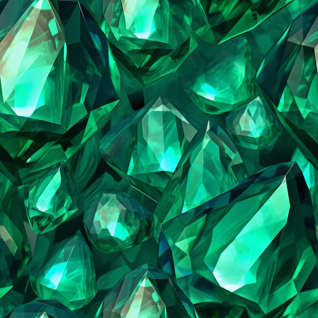 Foto un primer plano de un montón de diamantes verdes en una superficie negra generativa ai