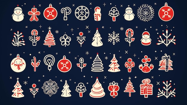 un primer plano de un montón de diferentes artículos de Navidad en un fondo azul generativo ai