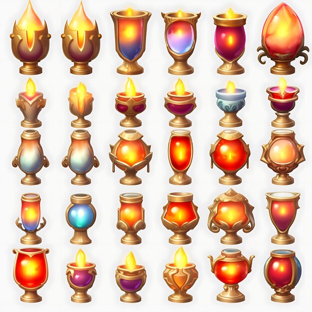 un primer plano de un montón de diferentes tipos de velas