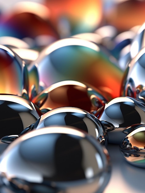Un primer plano de un montón de esferas brillantes en una mesa generativa ai