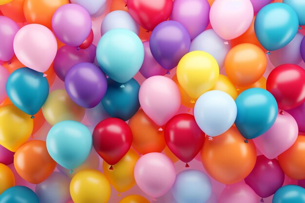 Foto un primer plano de un montón de globos con un fondo blanco generativo ai