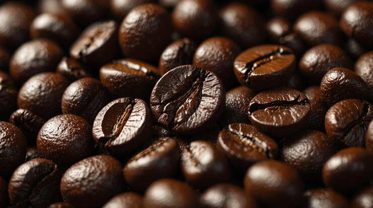 Un primer plano de un montón de granos de café