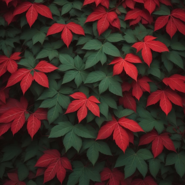 Un primer plano de un montón de hojas rojas con un borde blanco.