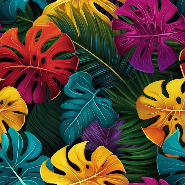 Foto un primer plano de un montón de hojas tropicales coloridas generativas ai