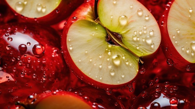 Foto un primer plano de un montón de manzanas con gotas de agua en ellos ai