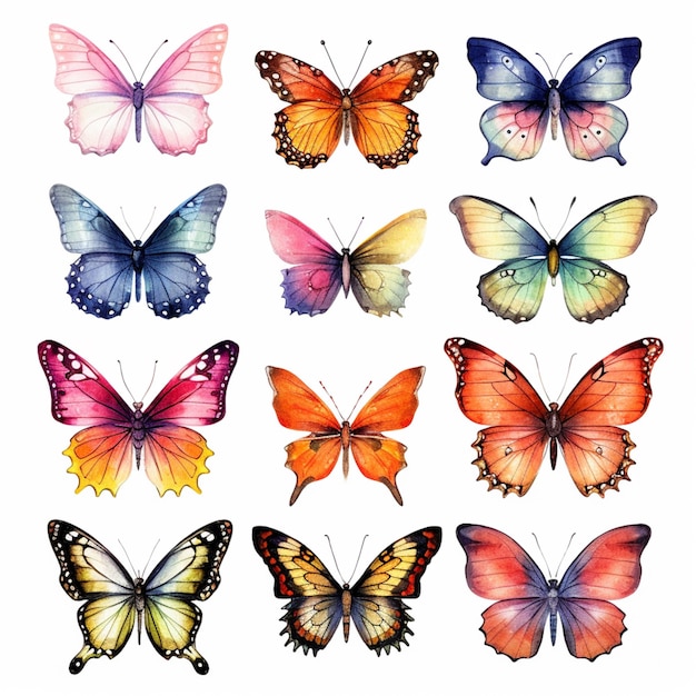 un primer plano de un montón de mariposas de diferentes colores ai generativo