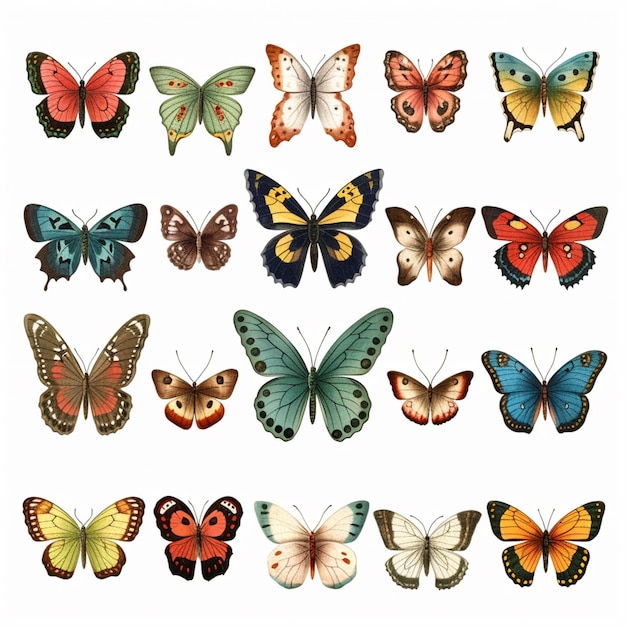un primer plano de un montón de mariposas de diferentes colores ai generativo