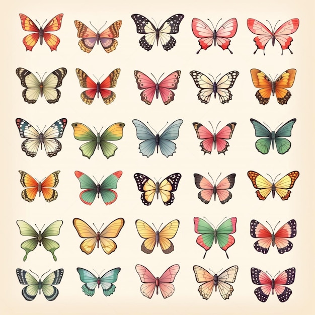 un primer plano de un montón de mariposas de diferentes colores ai generativo