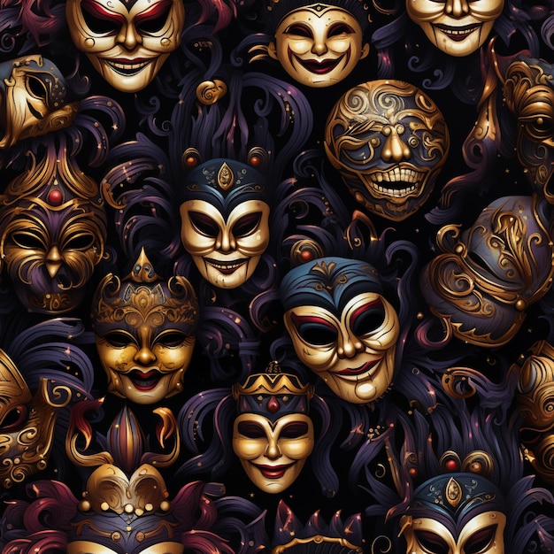 un primer plano de un montón de máscaras de diferentes colores ai generativo