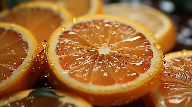 Un primer plano de un montón de naranjas con gotas de agua sobre ellas