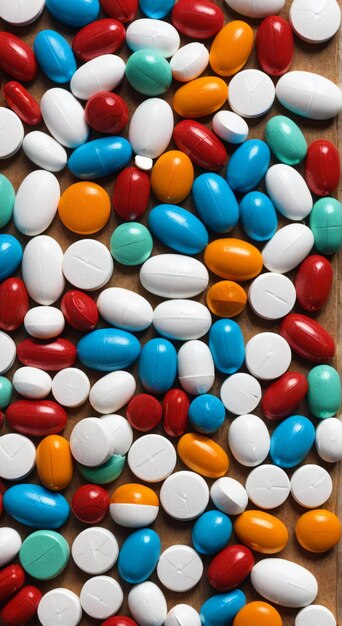 un primer plano de un montón de pastillas, incluida una que dice: