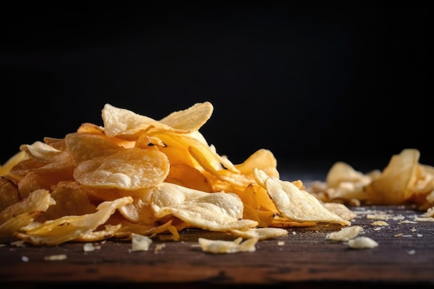 Primer plano de un montón de patatas fritas crujientes y saladas