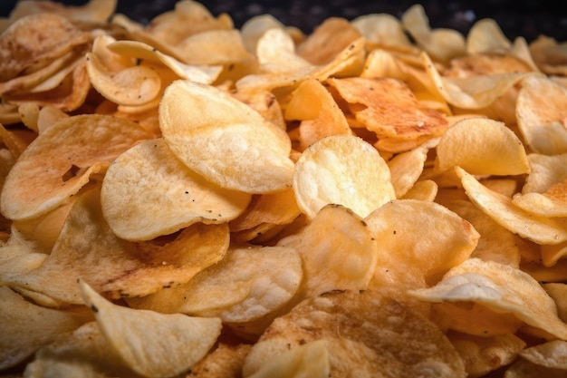 Primer plano de un montón de patatas fritas crujientes y saladas