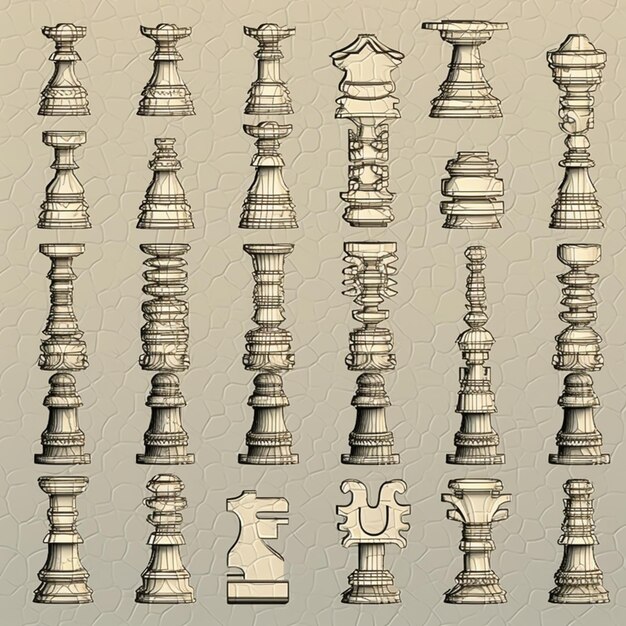 Foto un primer plano de un montón de piezas de ajedrez en una mesa generativa ai