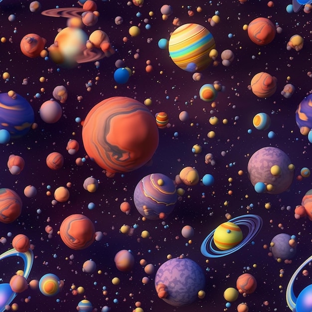 Un primer plano de un montón de planetas y planetas en un espacio generativo ai