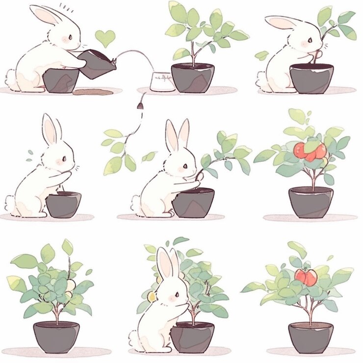 Foto un primer plano de un montón de plantas con conejos en ellas ai generative