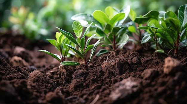 Un primer plano de un montón de plantas en la tierra