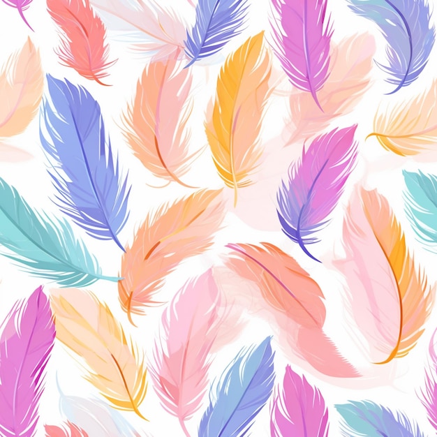 Un primer plano de un montón de plumas de colores sobre un fondo blanco ai generativo