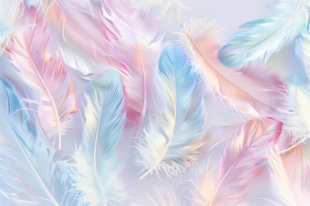 un primer plano de un montón de plumas coloridas en una superficie blanca generativa ai