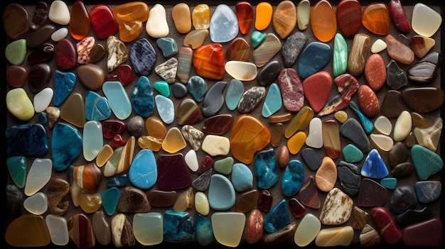 Un primer plano de un montón de rocas y piedras de diferentes colores ai generativo