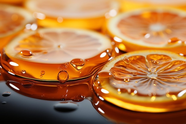 un primer plano de un montón de rodajas de naranja con gotas de agua sobre ellas