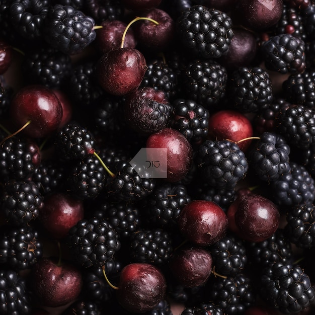 Un primer plano de moras y cerezas