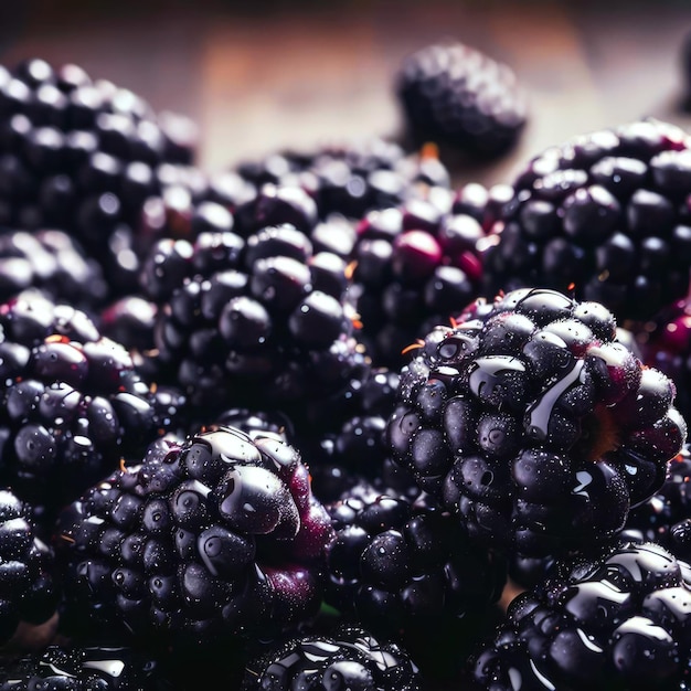 Un primer plano de moras en una mesa