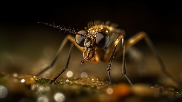 Un primer plano de una mosca con un fondo negro