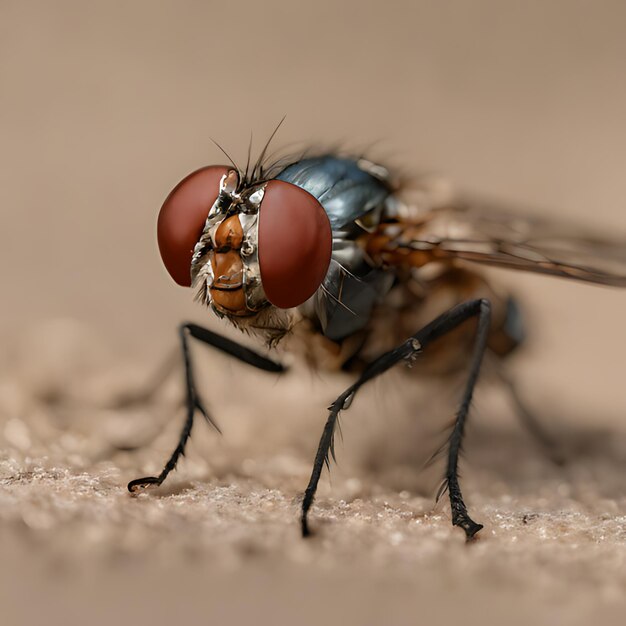 Foto un primer plano de una mosca con una nariz roja