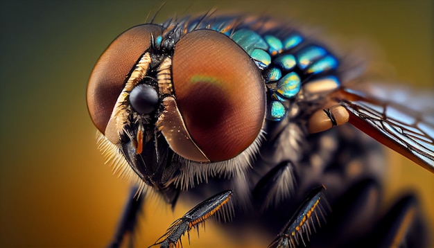 Un primer plano de una mosca con ojos azules