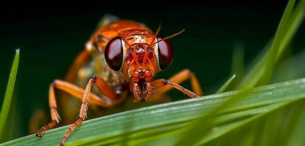 Un primer plano de una mosca con ojos rojos