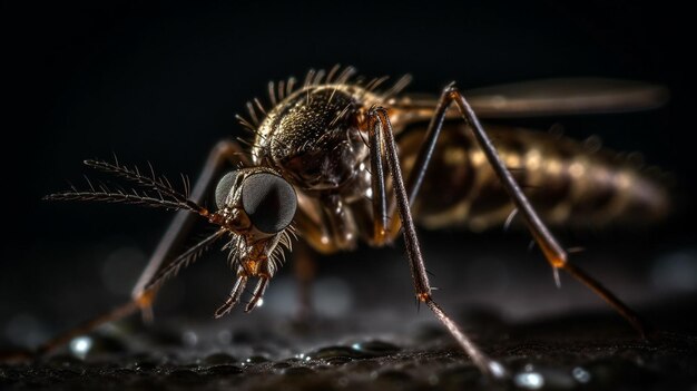 Un primer plano de un mosquito con un fondo negro