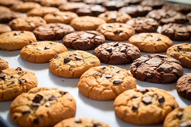 Un primer plano de muchas galletas deliciosas recién horneadas