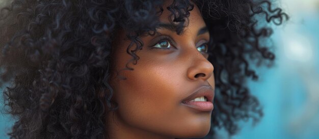 Un primer plano de una mujer afroamericana seria con el cabello rizado